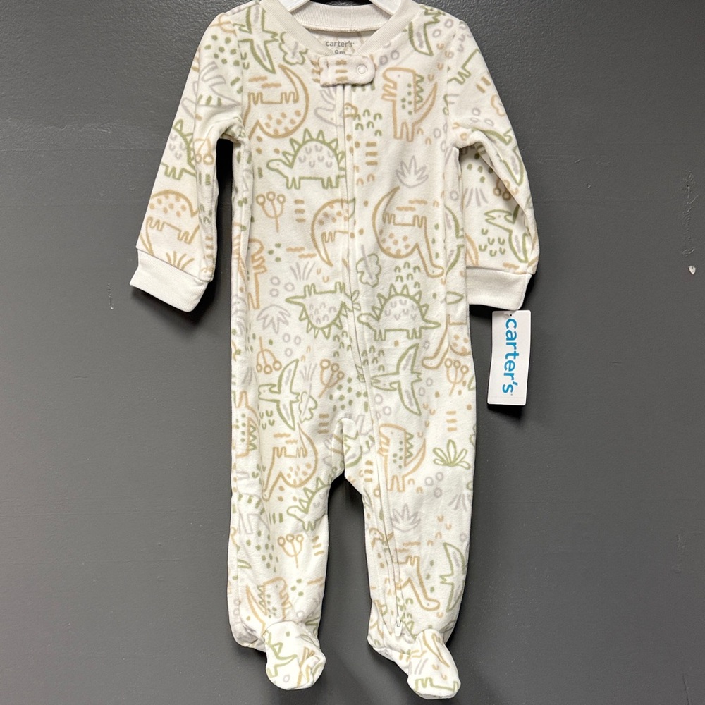 Carter's White and Green Dinosaur Footie